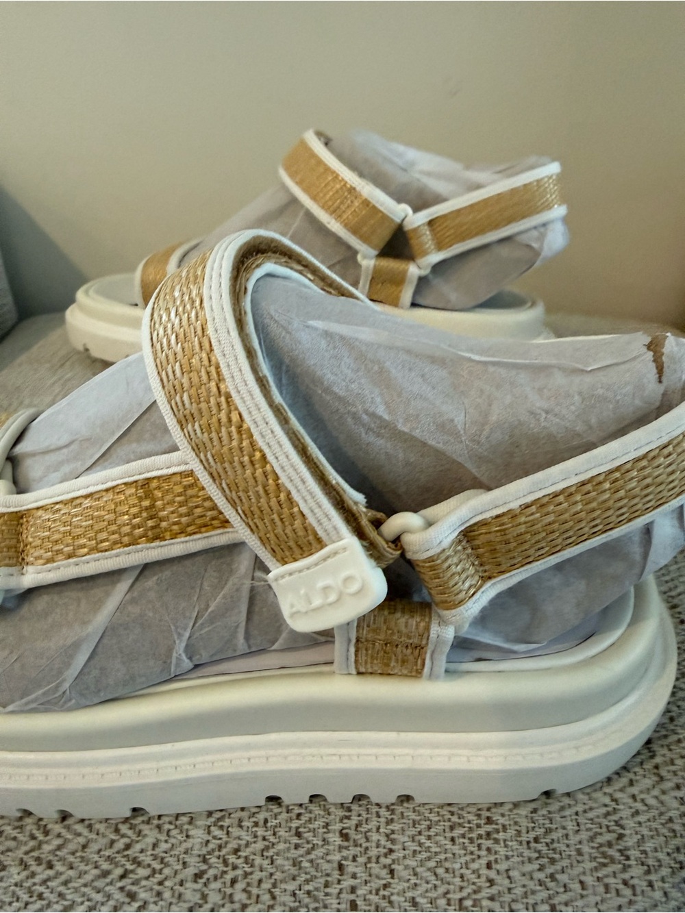 ALDO White and Tan Woven Platform Sandals - Picture 2 of 2